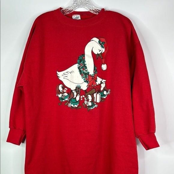 Gopher Sport Vintage Christmas Goose Red Long Sleeve Pajama Nightgown Size Large - Picture 2 of 9